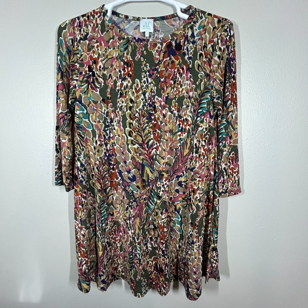 The Mint Julep Boutique Womens M Floral 3/4 Sleeve Tunic Top Multicolor C9390-MJ